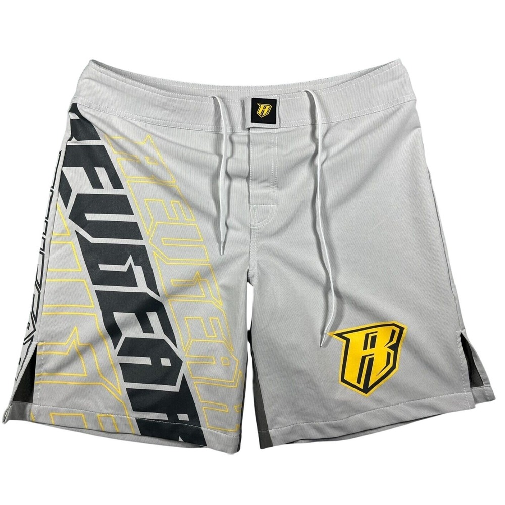Revgear‎ MMA Board Shorts Mens XXL Grey Yellow Graphic Pro Fight Gear Training